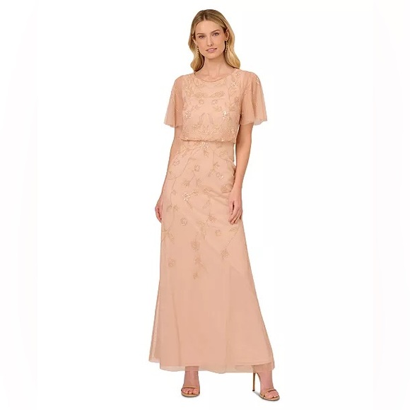 Adrianna Papell (G4) Women's Beaded Flutter-Sleeve Gown NWT SIZE 2 - Picture 2 of 7